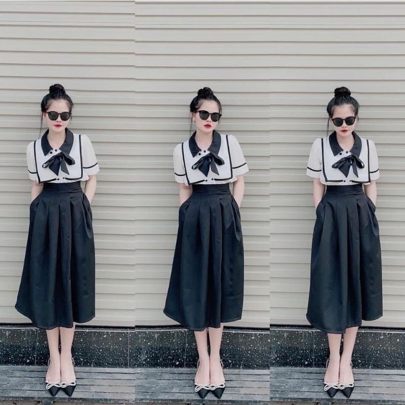SET ÁO NƠ THUỶ THỦ MIX CHÂN VÁY