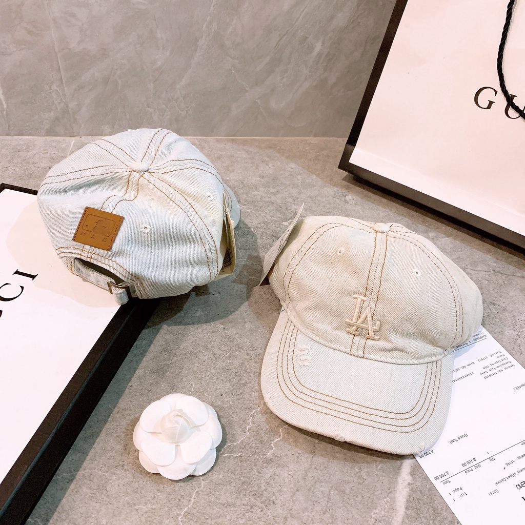 Mũ lưỡi trai bò MLB thêu chữ LA trắng Hàn Quốc, nón kết lưỡi trai phong cách Hàn quốc LA bò cao cấp