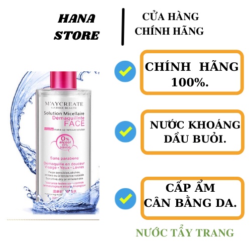 Nước tẩy trang không cồn cho da mụn da dầu May'Create Mỹ Phẩm Hana 300ml