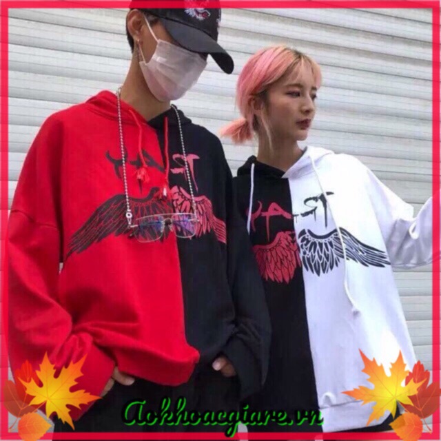 Áo khoác nỉ chui hoddie nam nữ in cánh phối 2 màu thần thánh