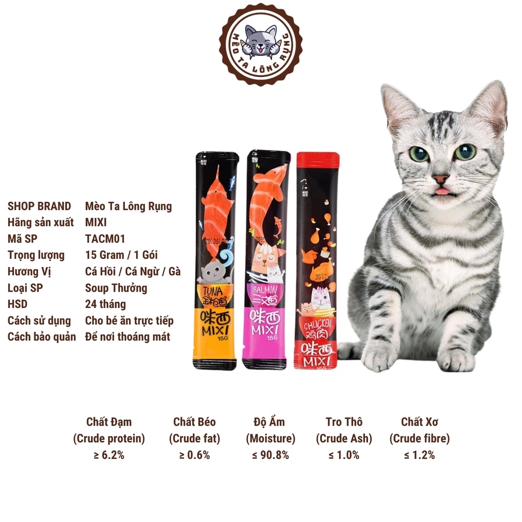 Súp thưởng cho mèo, thức ăn cho mèo thanh 15 gram nhiều vị khác nhau