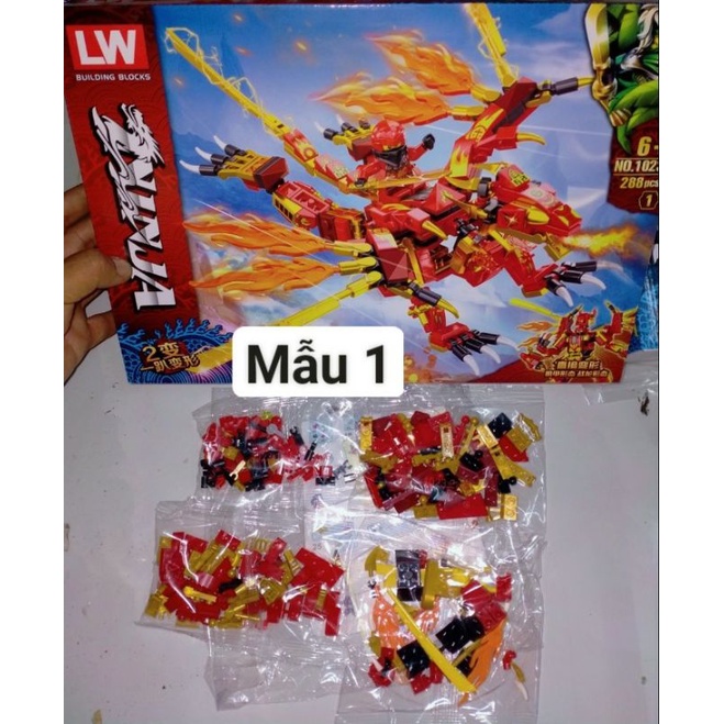 Lắp ráp 1 hộp Ninjago 1023 Cưỡi Rồng hoặc Phụng hoàng lửa có gần 300 chi tiết bằng nhựa