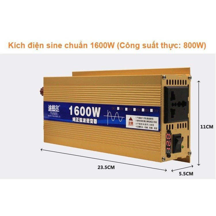 Bộ chuyển đổi nguồn 12V 220V 1600W sin chuẩn - Inverter 1600W