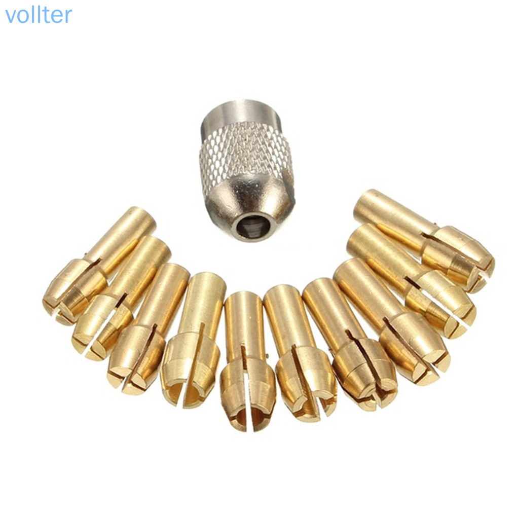 VOLL 11PCS/Set Brass Drill Chucks Collet Bits 0.5-3.2mm 4.3mm Shank Screw Nut Replacement for Dremel Rotary Tool