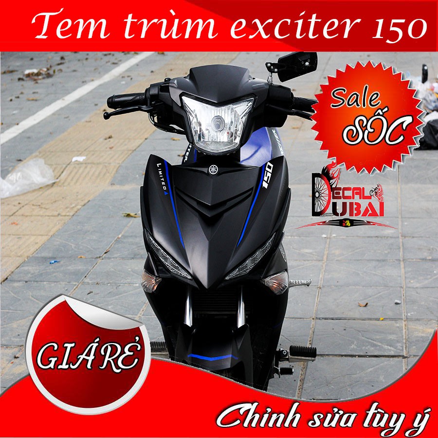 Tem Trùm Xe Exciter 150 Đen Nhám Chỉ Xanh