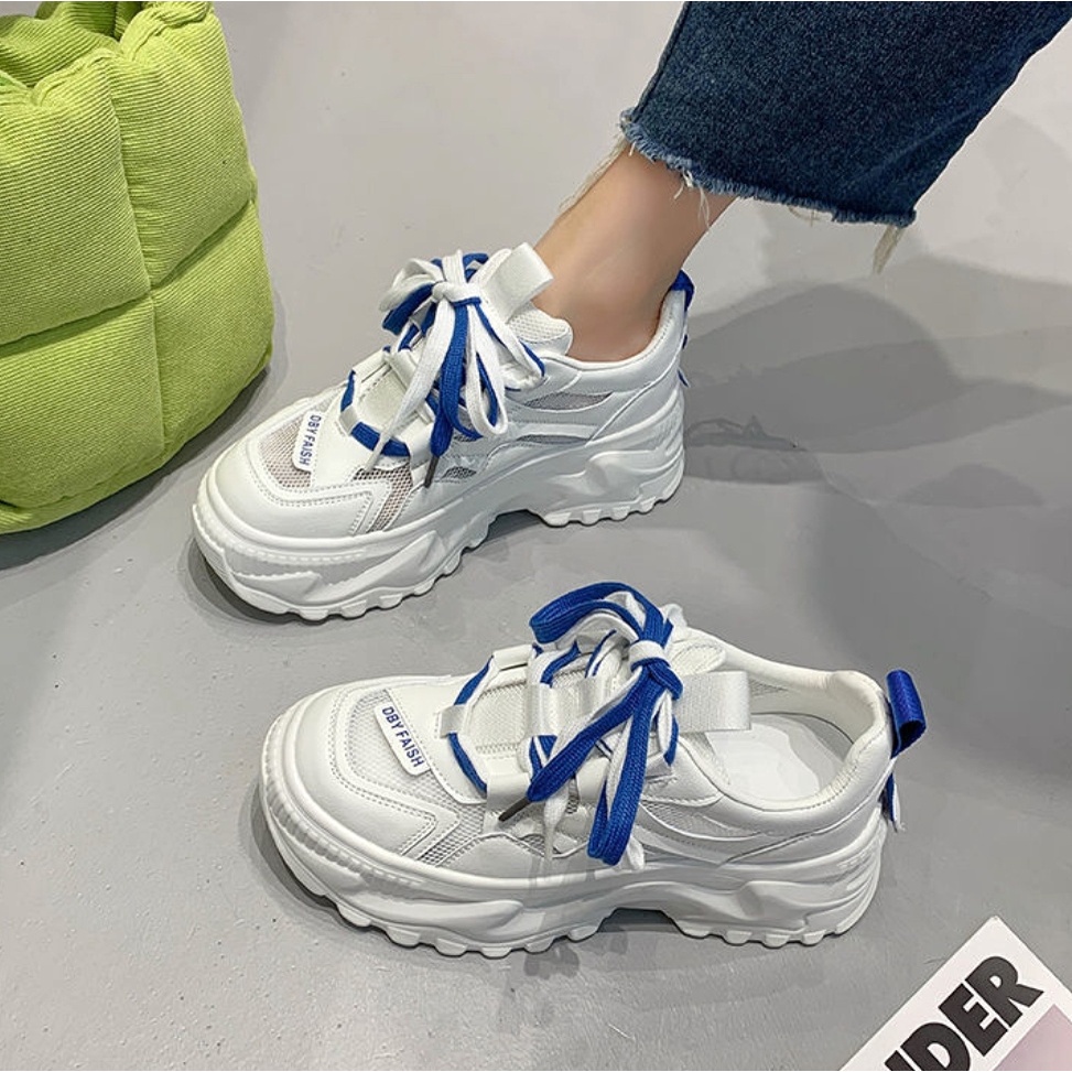 Giày thể thao nữ LACES xanh 2022 phong cách Hàn Quốc năng động - sneaker độn đế 5cm