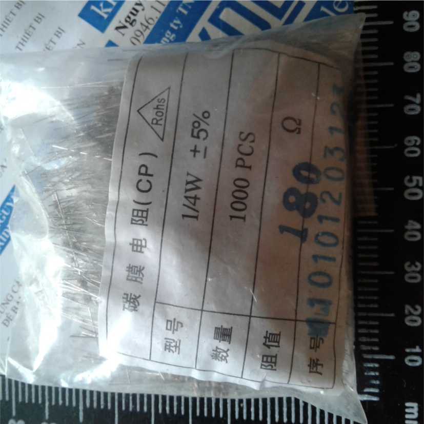 điện trở 1/4w 0.25w, đóng gói 1000 con, 4 vạch, 5%, 180ohm KDE0276