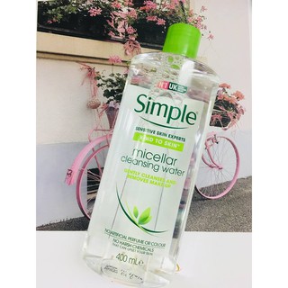 Nước tẩy trang Simple Kind to Skin Micellar Cleansing Water 400ml cho da hh dầu, da dầu, làm sạch và dịu nhẹ ( mẫu mới )