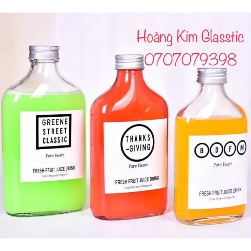 CHAI THUỶ TINH DẸP 350ml CỔ CAO NẮP NHÔM BẠC