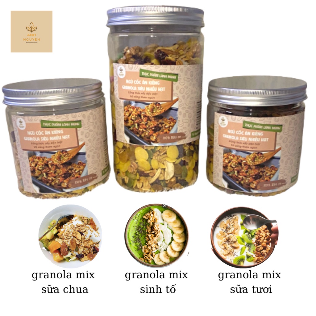 Sẵn hàng NGŨ CỐC GRANOLA HẠT CHIA SIÊU NHIỀU HẠT ĂN KIÊNG NƯỚNG MẬT ONG