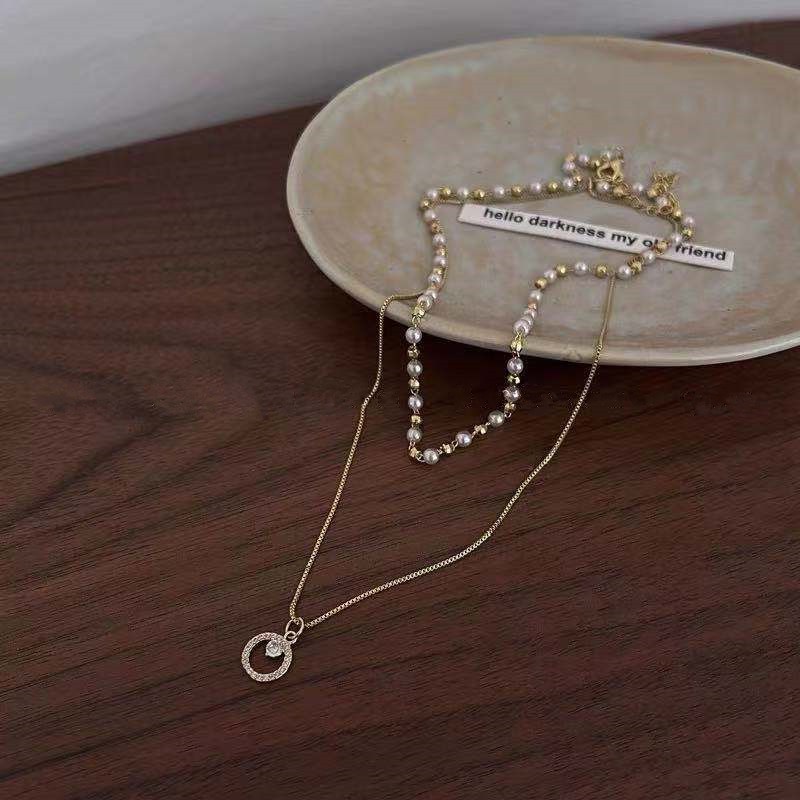 Vòng cổ hai lớp đính hạt ngọc trai nhỏ phong cách thời trang chất lượng cao F040
