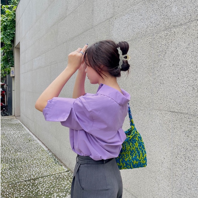 Áo sơ mi tím Fabric Holic dáng rộng