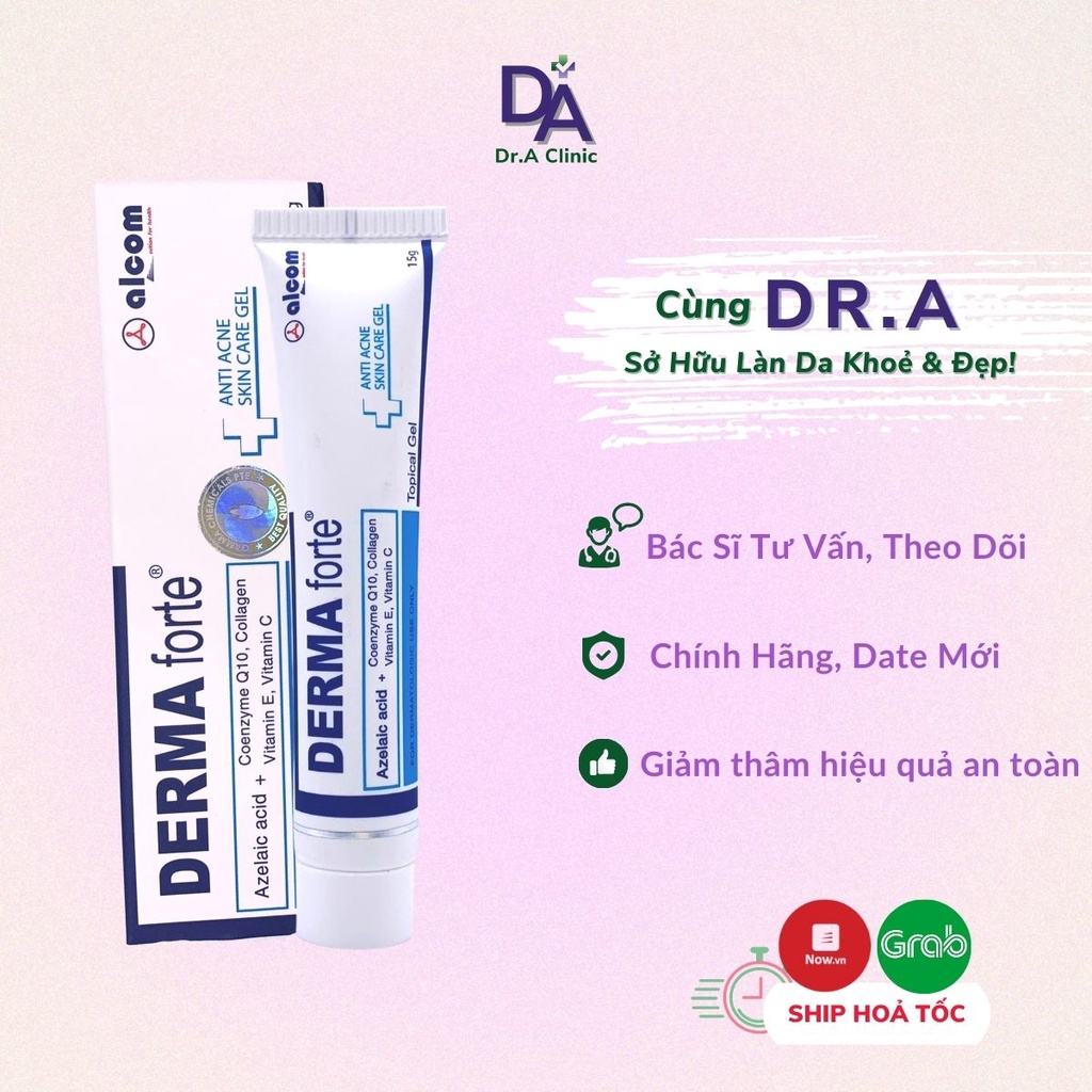 Derma Forte Gel Acid Azelaic 20% Dr.A Clinic giúp giảm mụn giảm thâm an toàn cho mọi loại da