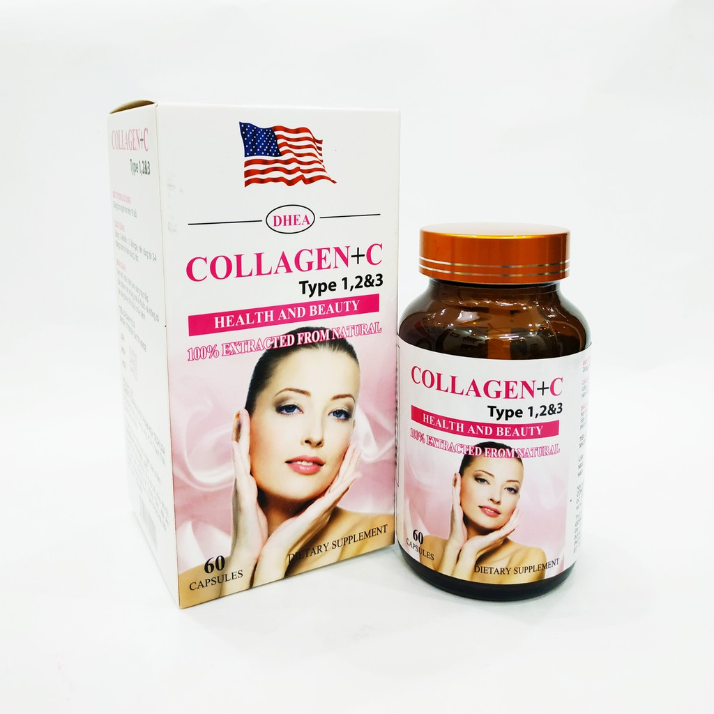 Viên Uống Bổ Sung Collagen + C Tuype 1,2&3 - Nhau Thai Cừu - Đẹp Da - Sáng Da - Nguyên Liệu Nhập Khẩu Mỹ - Lọ 60 Viên