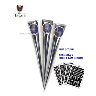 Combo 3 tuýp mực xăm 1 tháng The Jagua tặng 4 Tấm khuôn xăm A4 tạm thời dùng được cho cả mực Henna và Inkbox