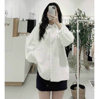 [ CHUBBY BIGSIZE ] Sơ mi form rộng viền chỉ nổi