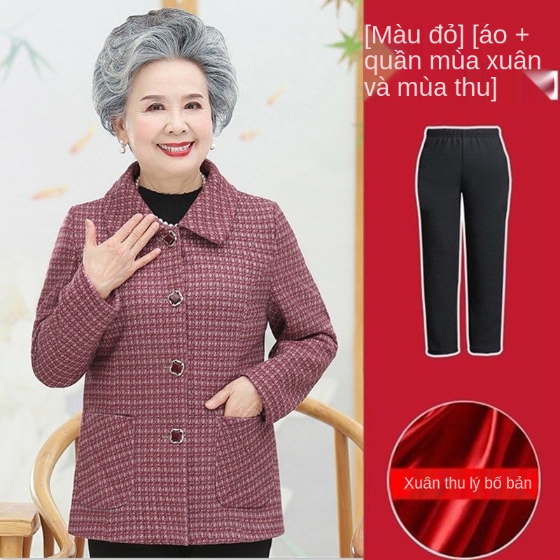 Áo khoác bà ngoại trung niên và người già Bộ đồ mùa thu cho mẹ 60 tuổi xuân 70