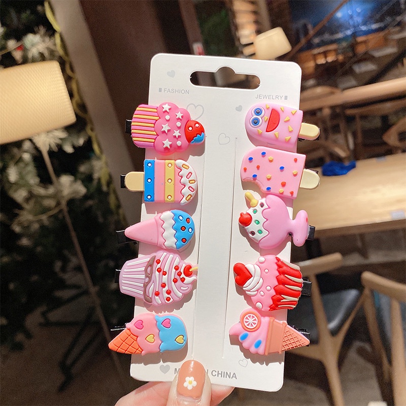 Set 10 kẹp tóc họa tiết hoạt hình phong cách Hàn Quốc cho bé gái
