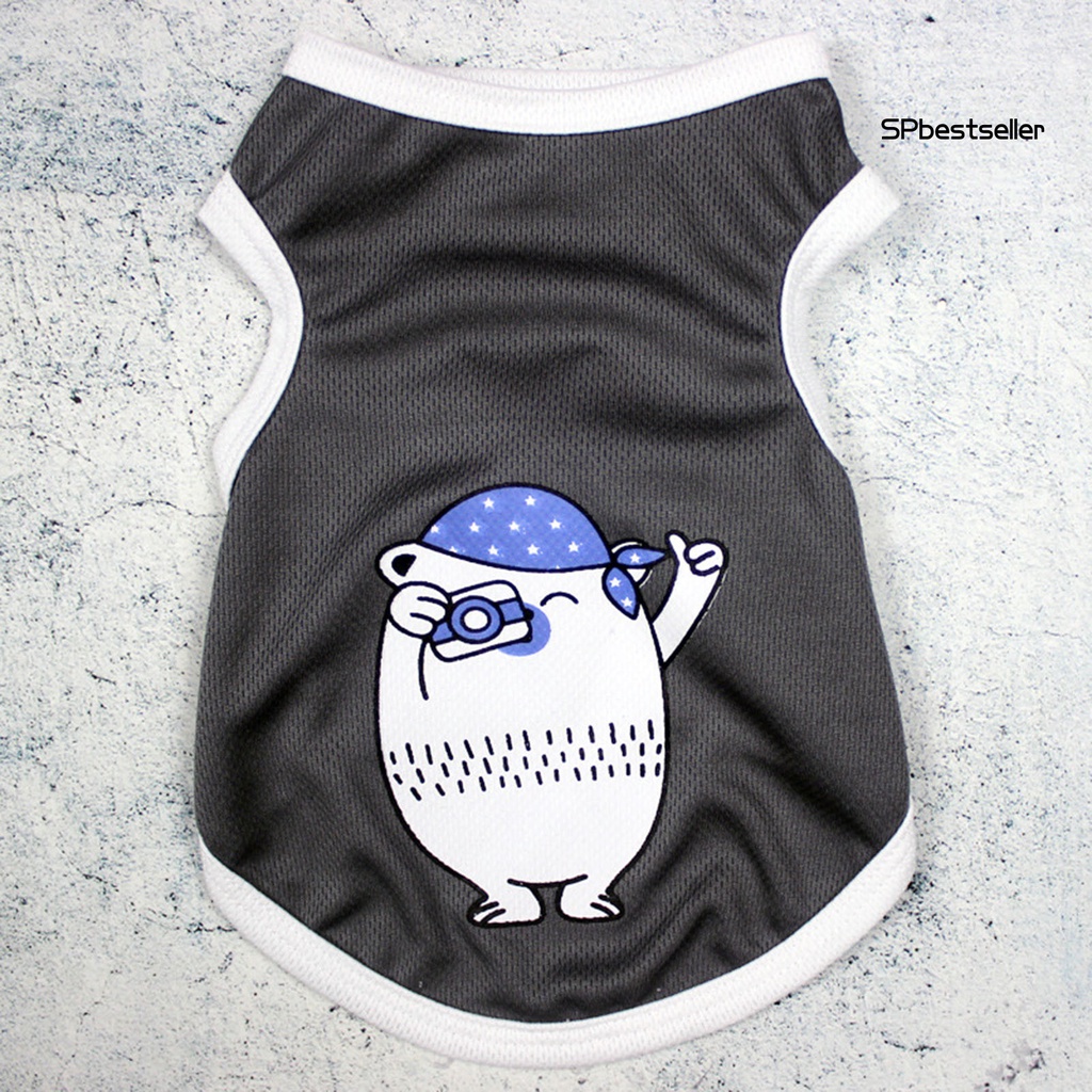 Áo sát nách in họa tiết hoạt hình phối lưới thoáng khí thời trang mùa hè cho thú cưng