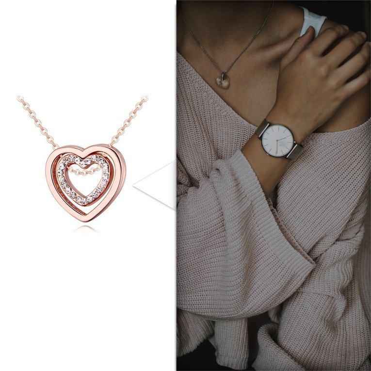 #cz  Simple Love Necklace Fashion Full Diamond Crystal Inlaid Necklace Double Heart Hollow Pendant Clavicle Chain