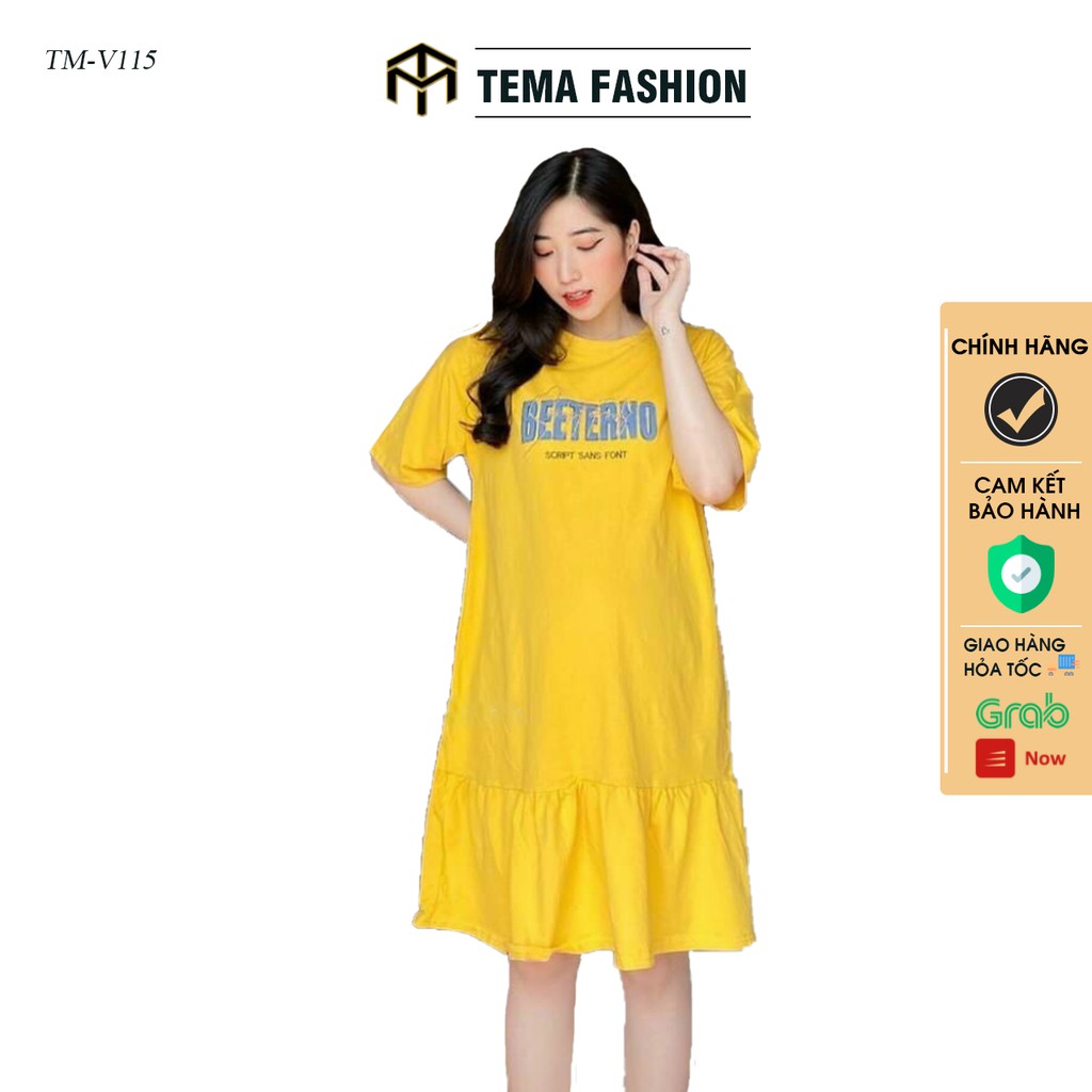 Đầm bigsize TEMA - Váy thun suông nữ có chữ trước ngực dáng đuôi cá chất cotton siêu xinh