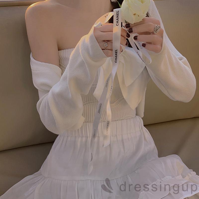 Áo dệt kim tay dài cổ chữ V màu trơn cá tính cho nữ