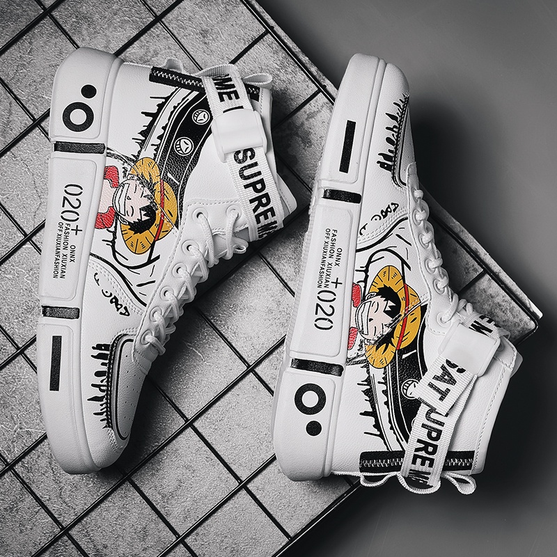 Giày thể thao cổ cao in hình anime Luffy One Piece thời trang cho nam