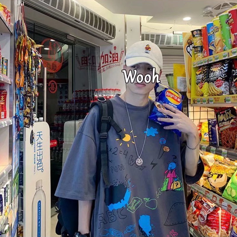 Áo Thun Tay Ngắn Cổ Tròn In Họa Tiết Graffiti Phong Cách Hàn Quốc Thời Trang Mùa Hè Cho Nam Size M-5XL