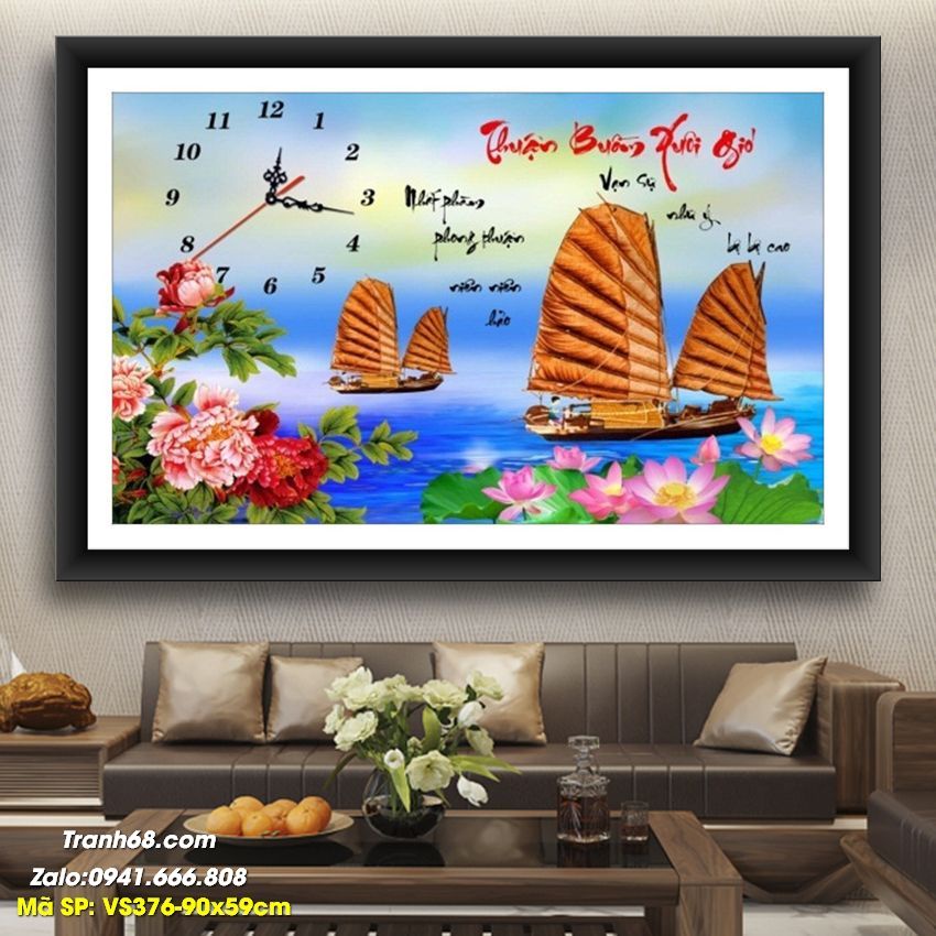 Tranh đính đá đồng hồ thuận buồm xuôi gió ,tranh gắn đá chưa gắn.