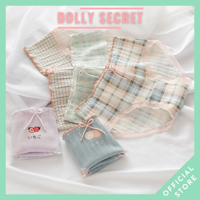 Quần lót nữ cotton len tăm dễ thương cao cấp kháng khuẩn nhiều họa tiết caro kẻ xinh xắn DOLLY SECRET QL043