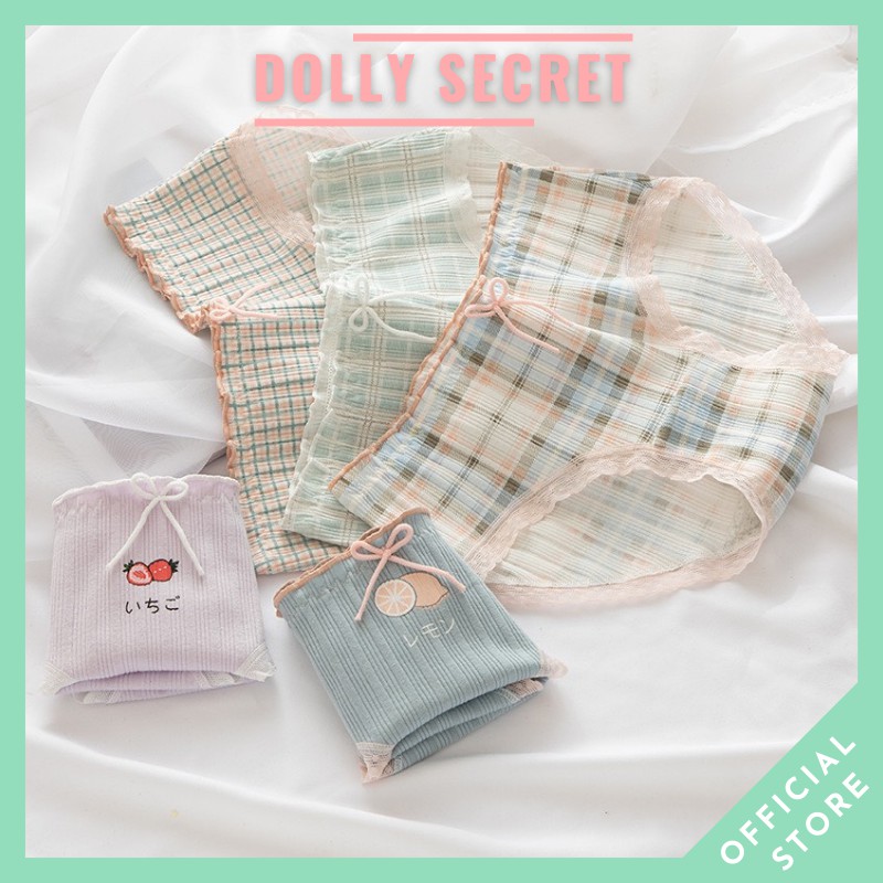 Quần lót cotton nữ DOLLY SECRET quần chip cotton cao cấp kháng khuẩn họa tiết caro kẻ xinh xắn dễ thương QL043