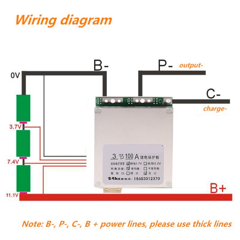 Bảng mạch cân bằng bảo vệ pin Lithium 3S 12V 100A BMS