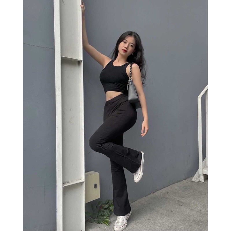 Quần legging ống loe bigsize nữ cạp cao co giãn to rộng 40kg đến 75kg