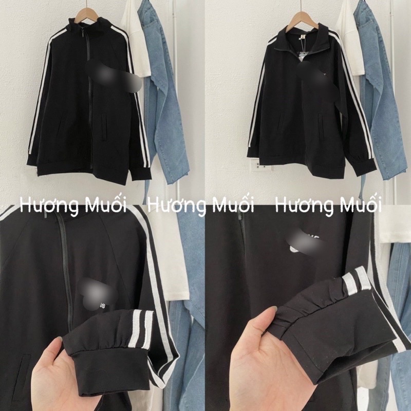 Áo khoác phối sọc thêu logo