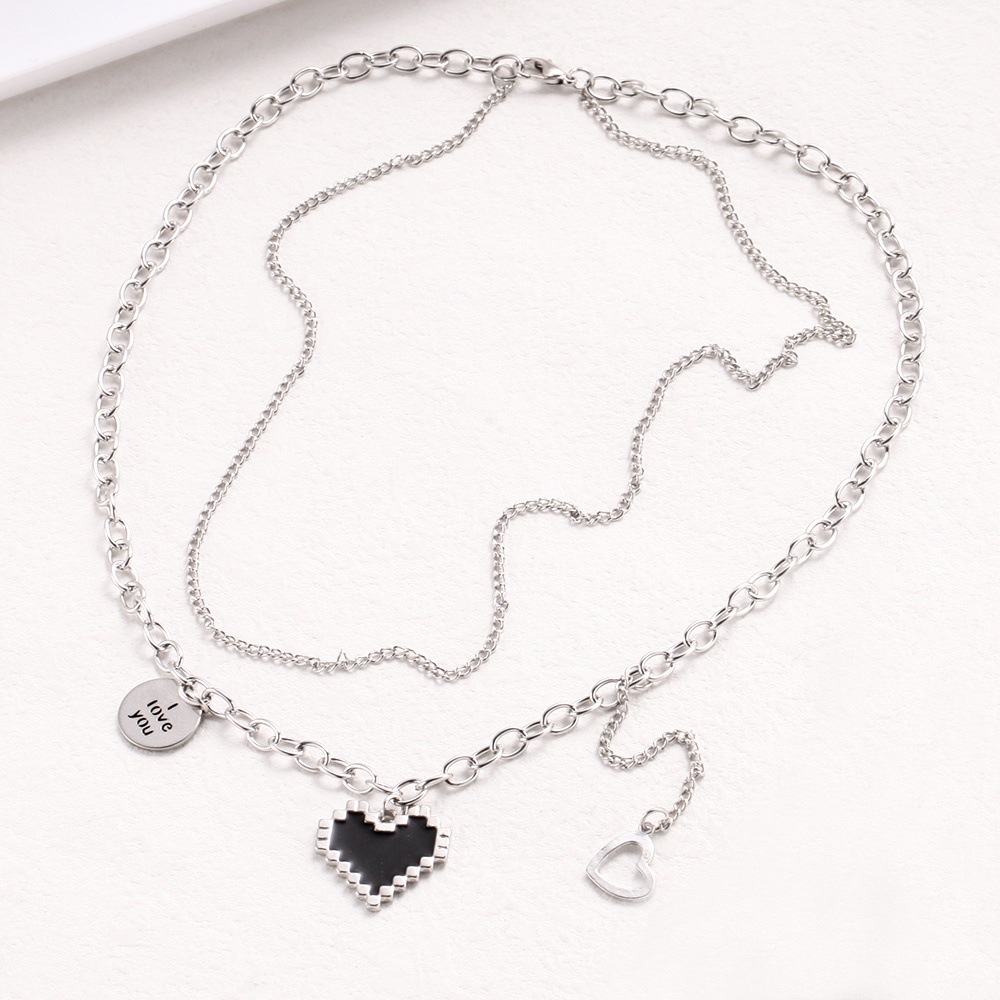 [Mới] Dây Chuyền Mắt Xích Đôi Bằng Kim Loại Mặt Trái Tim Rỗng Cho Nữ / Vòng Cổ Không Đối Xứng /