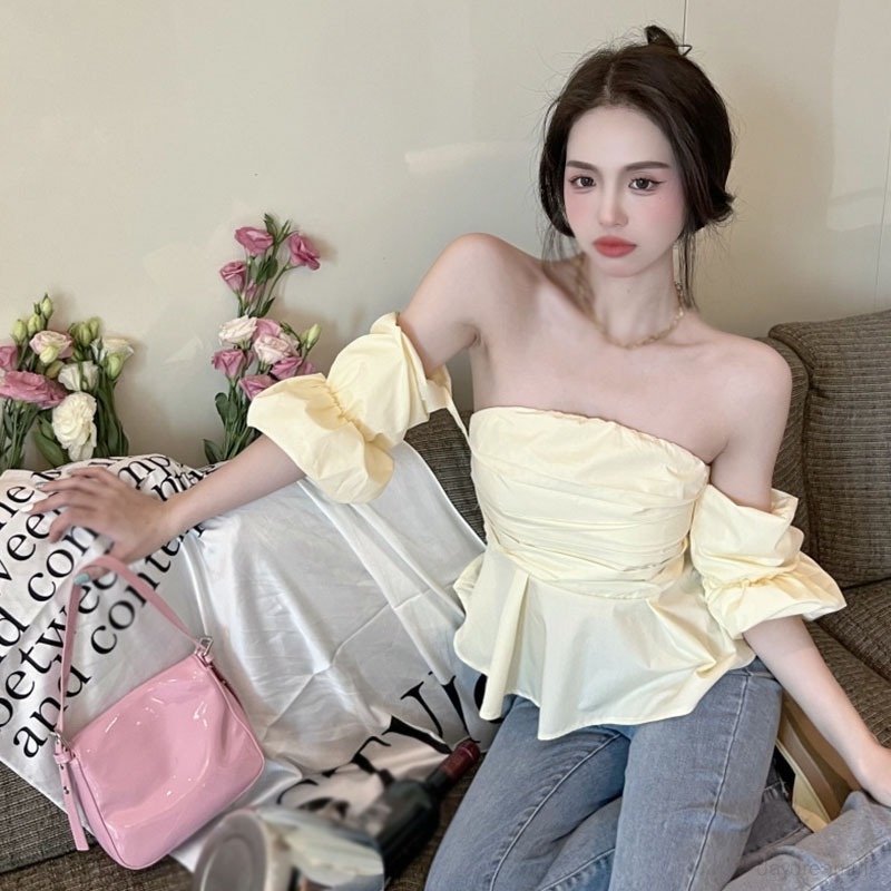 Áo Nữ Trễ Vai Ngắn Tay Thời Trang Hàn Quốc Quyến Rũ