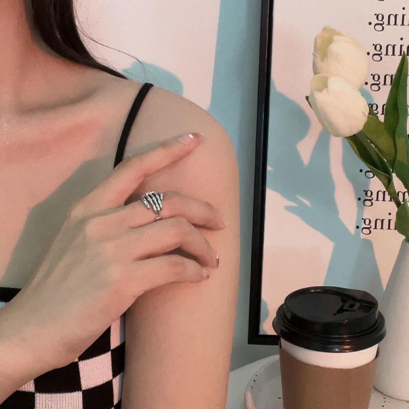 Nhẫn Hở Hình Đầu Lâu Phong Cách Hip Hop Cá Tính