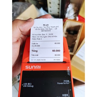 MÁY POS CẦM TAY SUNMI V1S Tăng Kèm Phần Mềm Miễn Phí In Bill Trực Tiếp Dùng Goviet Food, Grab Food