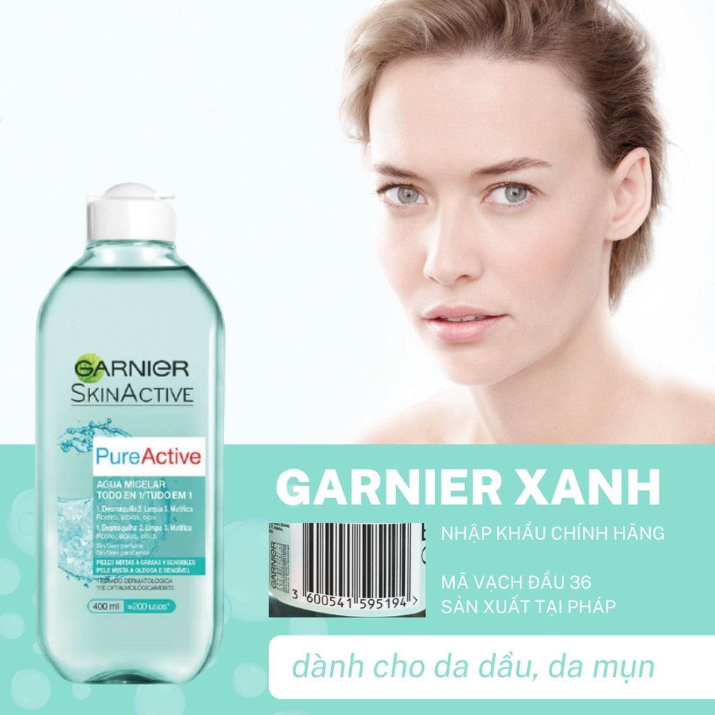 Nước Tẩy Trang Micellar Ganier Hồng/ Vàng/ Xanh Skinactive Cleansing Water ( 400ML)