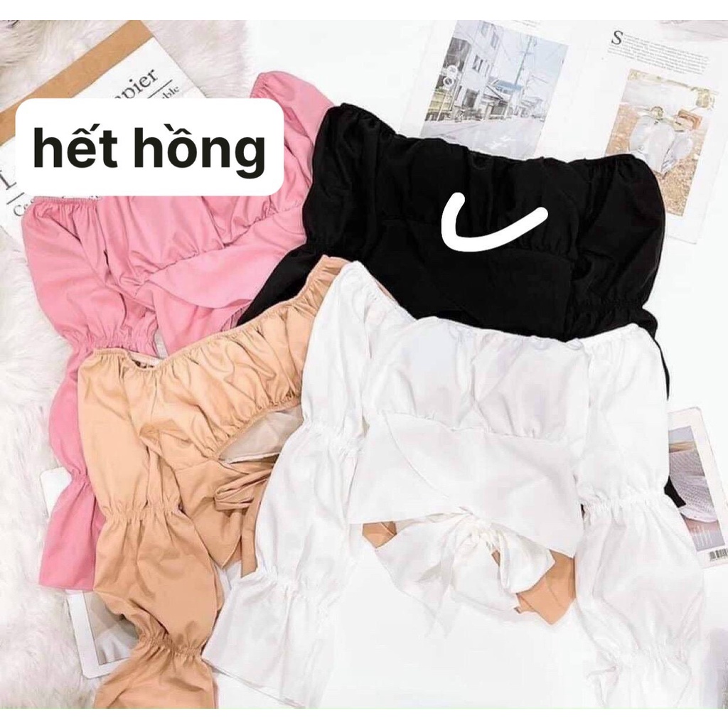 Áo Voan Croptop Cổ Vuông Bo Giúm Ngực Phối Tay Bo  Dài Xinh Đẹp TTKXA0182