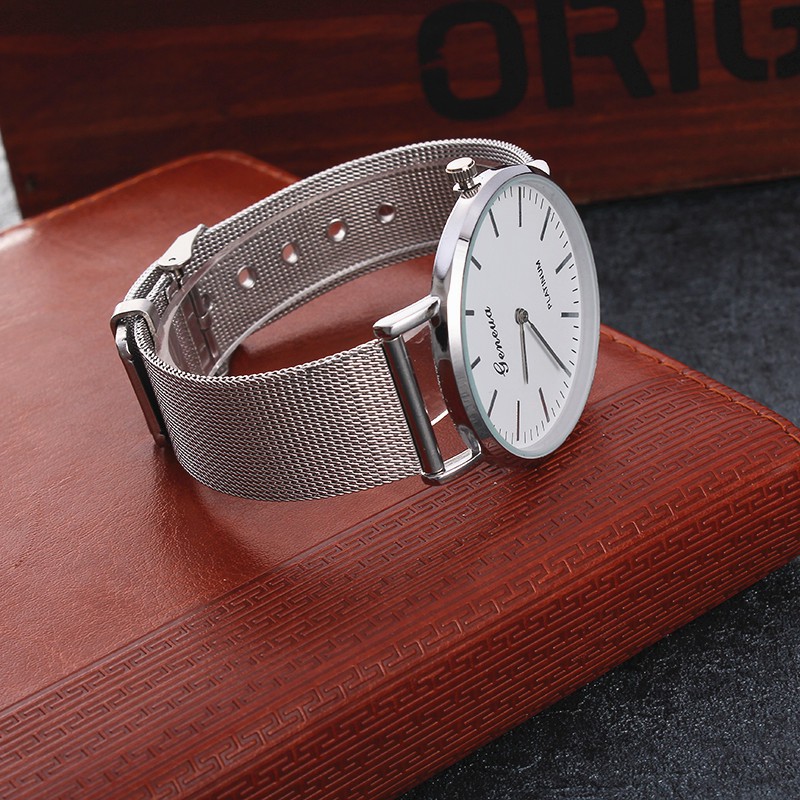Đồng hồ thời trang nam nữ Geneva G203 dây lưới thép cực đẹp, 2 kim độc đáo cá tính | BigBuy360 - bigbuy360.vn