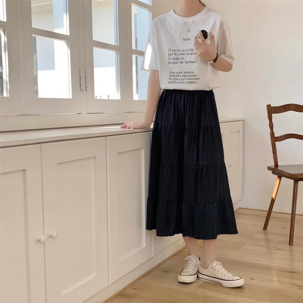 Chân Váy Dáng Dài Đũi Nhăn Nữ - Rere.Store [FREESHIP] - Đầm tiểu thư bánh bèo màu đen basic cạp chun Ulzzang | BigBuy360 - bigbuy360.vn