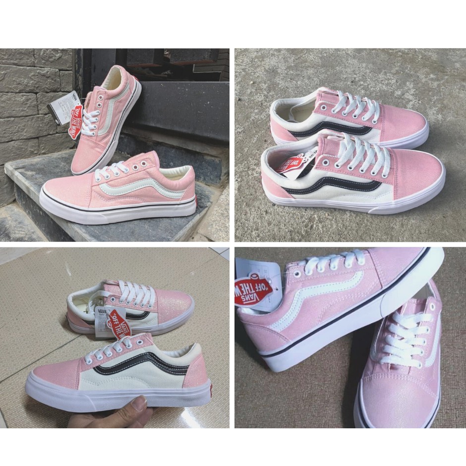 GIÀY VANS HỒNG SỌC KẺ TRẮNG, ĐEN