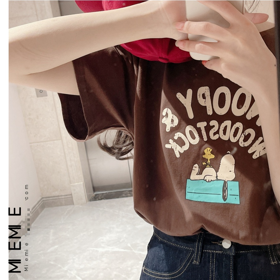 (ORDER) Áo thun nữ cộc tay cotton màu nâu in hình chữ và chú chó đáng yêu style vintage (new hot trend)