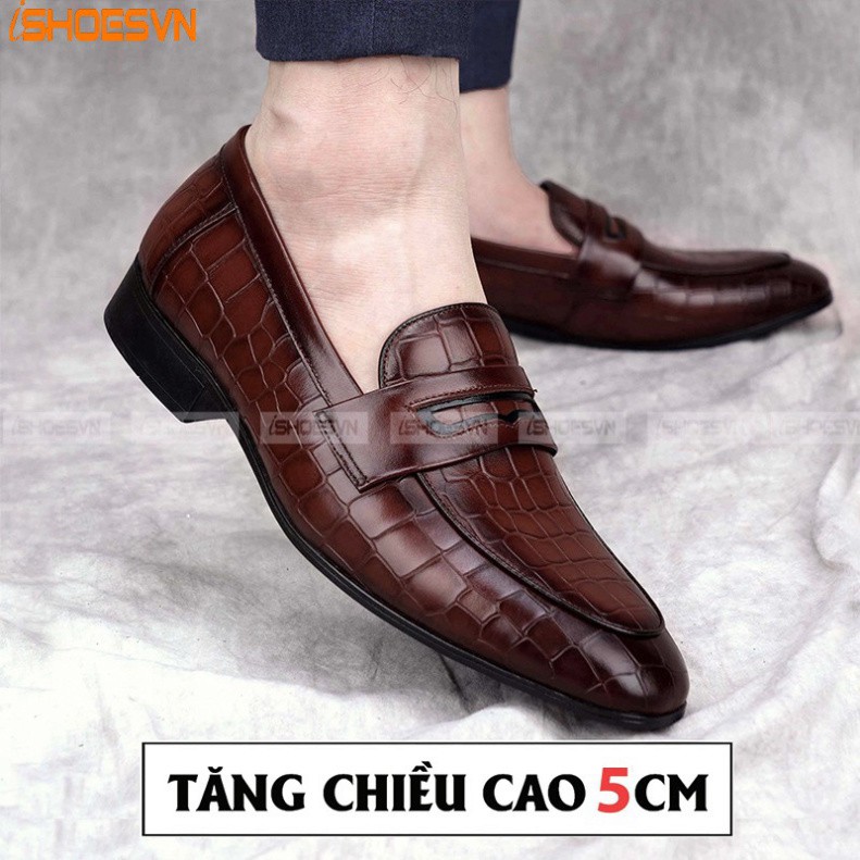 Giày da nam tăng chiều cao ISHOESVN IS168 - Giày lười công sở giày ishoes