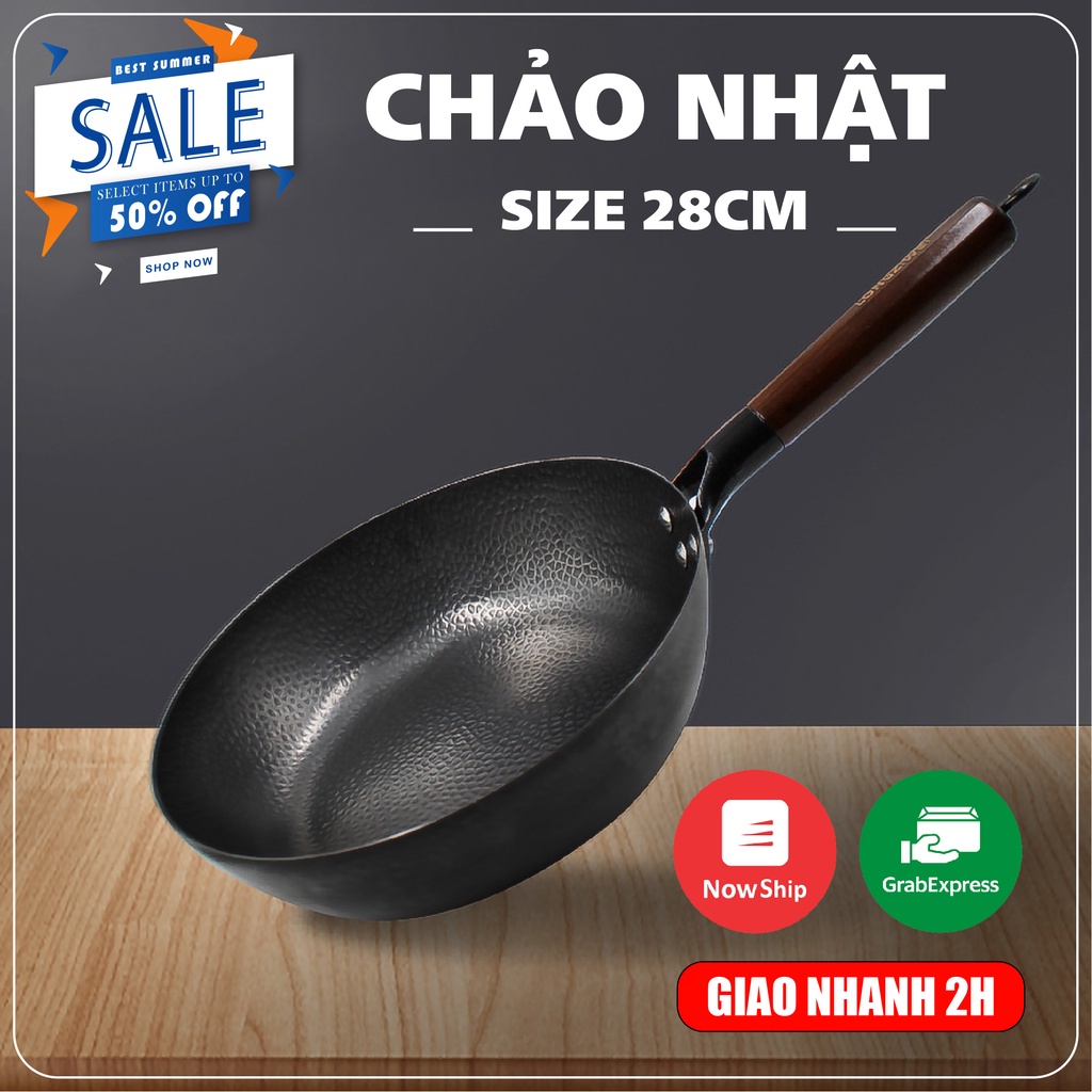 Chảo Thép Tay Cầm Gỗ Kiểu Nhậ  Size 28cm