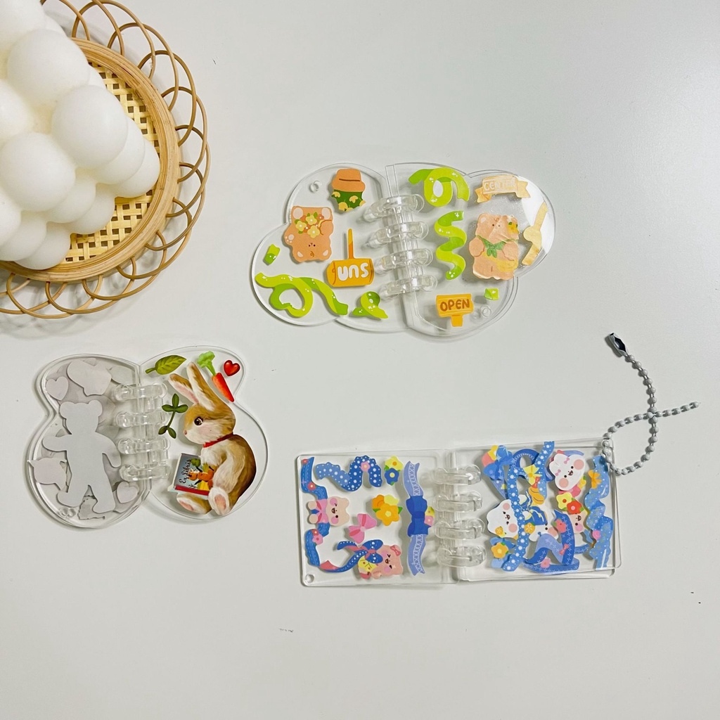 Peach Mini loose-leaf book DIY key ring pendant Acrylic transparent butterfly square cloud hanging decoration