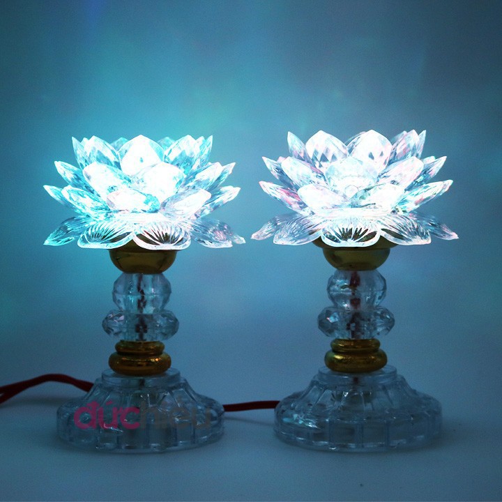 Bộ 2 đèn thờ cúng hoa sen đổi 7 màu LM1, đèn để bàn thờ, đèn hoa sen | Đức Hiếu Shop