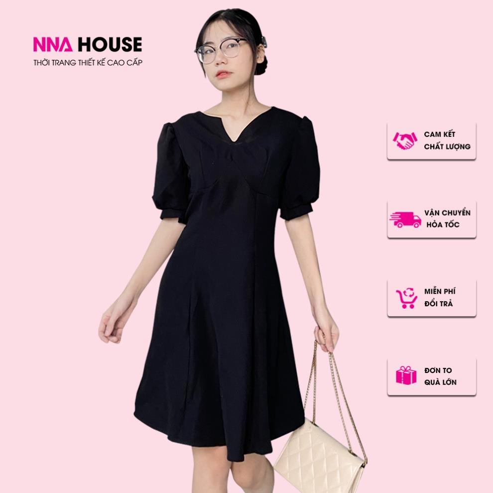 Váy xòe tay bồng cực xinh - Đầm đen dự tiệc xinh xắn sang trọng NNAHOUSE Mã NA214