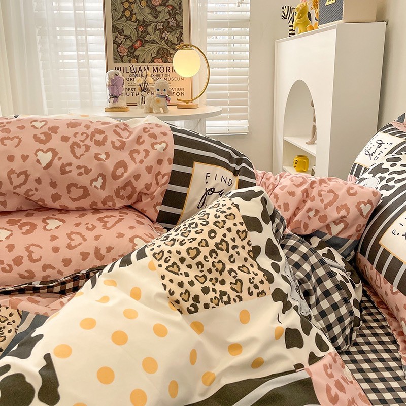 Set cotton poly ô vuông bò sữa